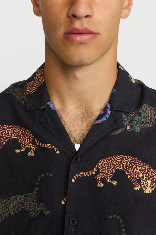 Short-sleeved Cuban Shirt-BLACK-TIGRE (S)