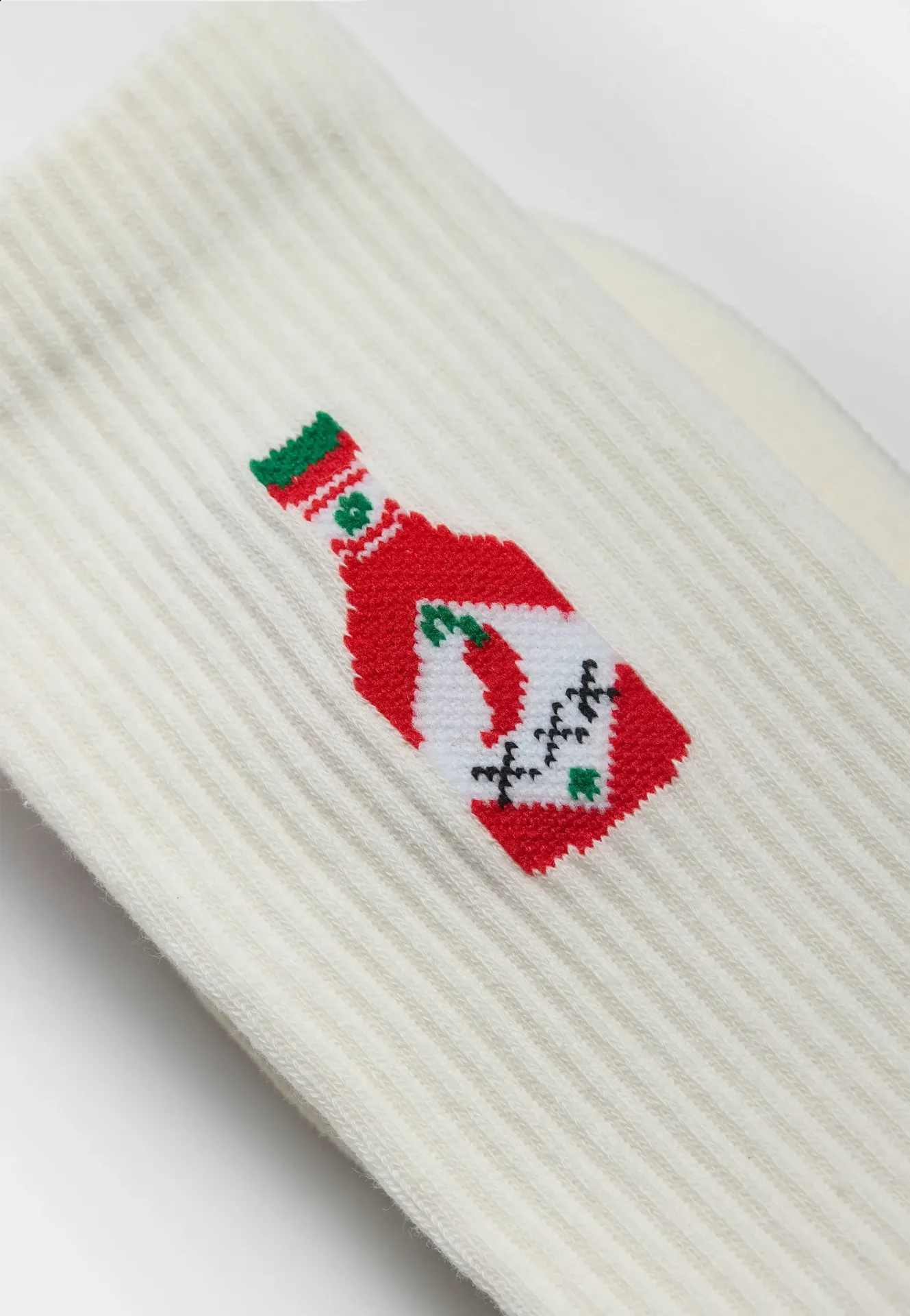 Jaquard Crew Sock-WHITE- CHILI